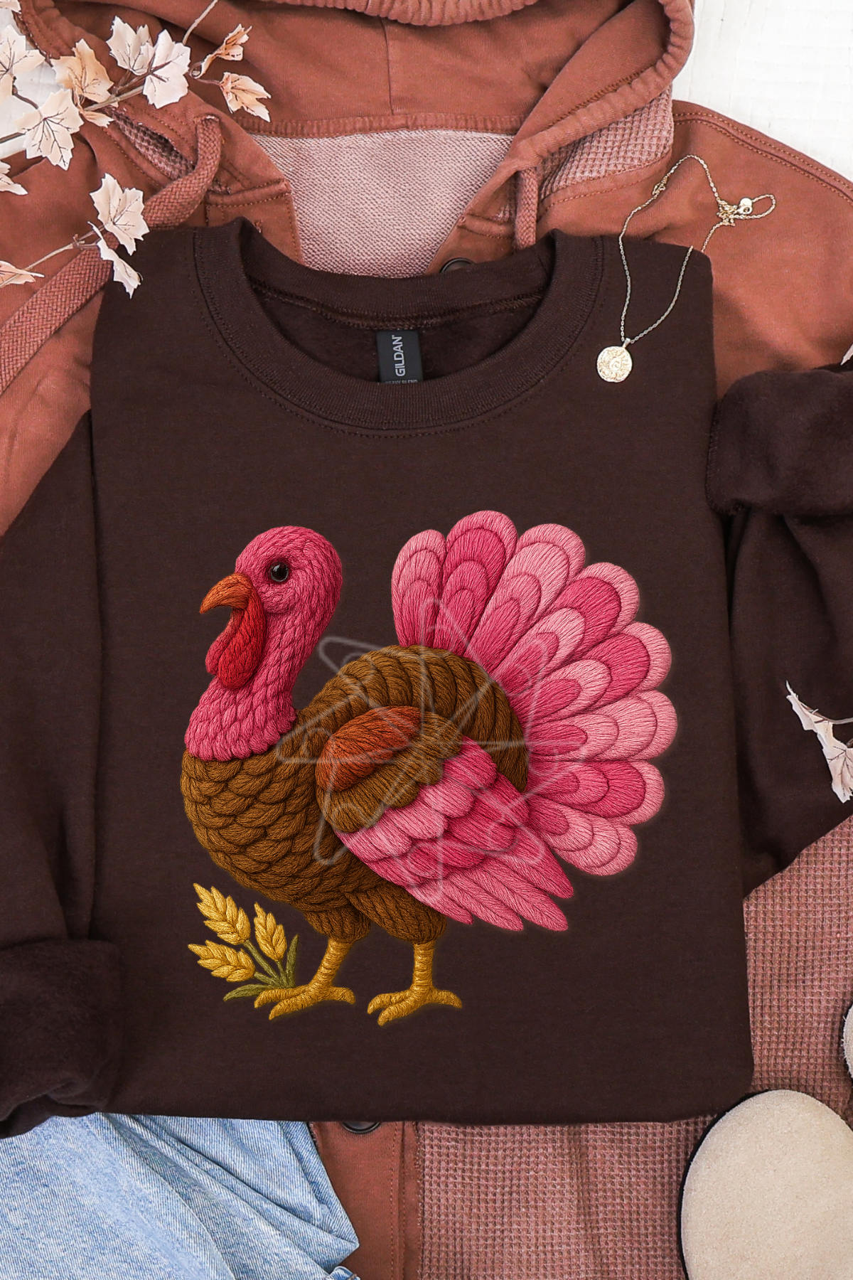 Gobble Gobble Faux Feathered Turkey Sweatshirt